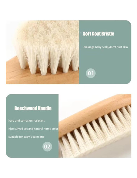 Cepillo para Bebés Szabeisa de Madera Natural con Cerdas de Cabra Cepillo para Bebés Szabeisa de Madera Natural con Cerdas de Cabra