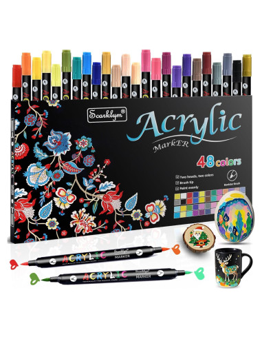 Juego de 24 Marcadores Acrílicos Duales Scarklym - 48 Colores