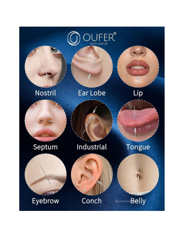 OUFER Kit de Piercing Corporal con Agarrador y Agujas 16G 18G