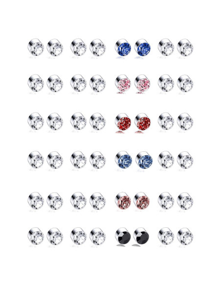 Pendientes Magnéticos Tornito 24 Pares Zirconia Cubica 4MM 6MM Pendientes Magnéticos Tornito 24 Pares Zirconia Cubica 4MM 6MM