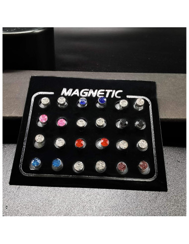 Pendientes Magnéticos Tornito 24 Pares Zirconia Cubica 4MM 6MM
