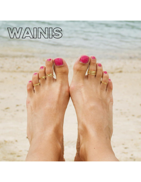 Juego de 12 Anillos para Dedos de los Pies WAINIS Oro 14K Ajustables Juego de 12 Anillos para Dedos de los Pies WAINIS Oro 14K Ajustables