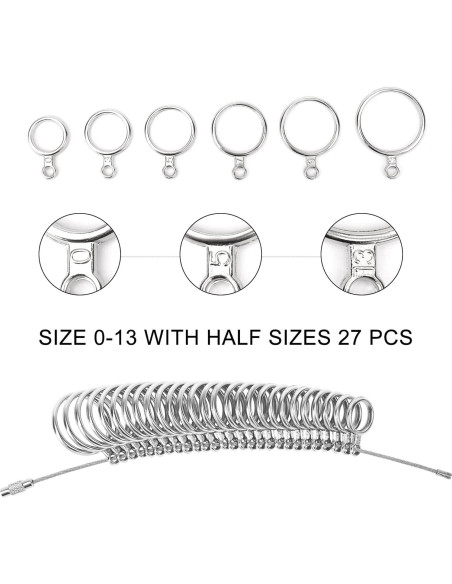 Kit de Medición de Tallas de Anillos TUNQISM 27 PZS Acero Inoxidable Kit de Medición de Tallas de Anillos TUNQISM 27 PZS Acero Inoxidable