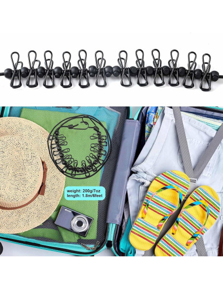 Cuerda de Viaje Retráctil HAWATOUR 3.05m con 12 Pinzas Cuerda de Viaje Retráctil HAWATOUR 3.05m con 12 Pinzas