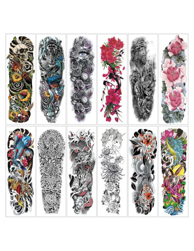 Tatuaje Temporal de Manga Completa Aresvns - 12 Hojas 48x17 cm
