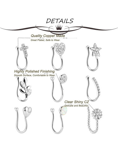 Conjunto de 9 Anillos Falsos para Nariz Masedy - Sin Perforación