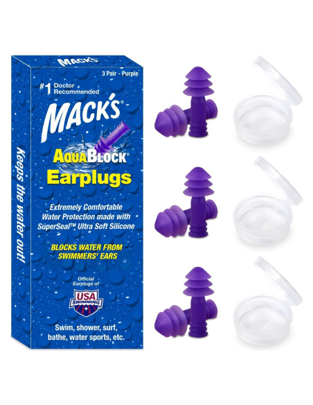 Tapones para oídos AquaBlock Mack's - Silicona impermeable 3 pares Tapones para oídos AquaBlock Mack's - Silicona impermeable 3 pares