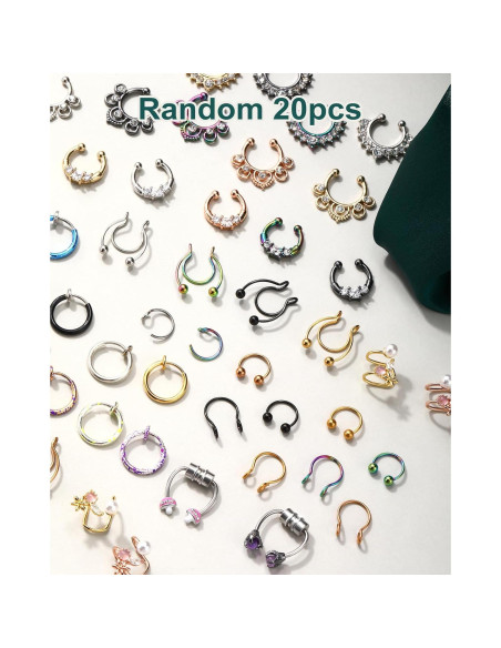 Anillo de Septum Falso COCHARM 20pcs Sin Perforación 8-10mm Anillo de Septum Falso COCHARM 20pcs Sin Perforación 8-10mm