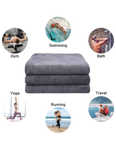 Toallas de Gimnasio KinHwa Microfibra 40x79cm 6 Paquete Gris
