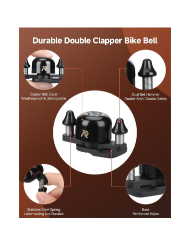 Campana de Bicicleta POWVINE Doble Martillo 100dB Ajustable