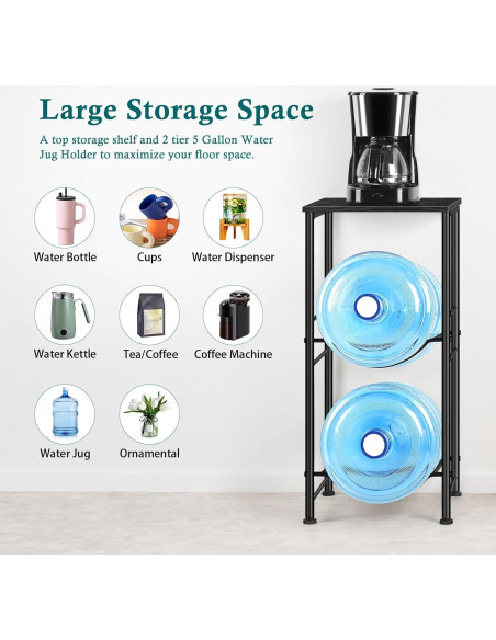 Soporte para Botellas de Agua OYEAL 5 Galones 2 Niveles Negro Soporte para Botellas de Agua OYEAL 5 Galones 2 Niveles Negro