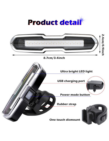Luz Trasera de Bicicleta Mudder 110 Lúmenes Recargable USB