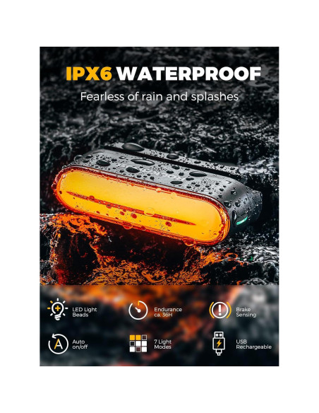 Luz Trasera de Bicicleta Rockbros LED Recargable USB-C IPX6 Luz Trasera de Bicicleta Rockbros LED Recargable USB-C IPX6