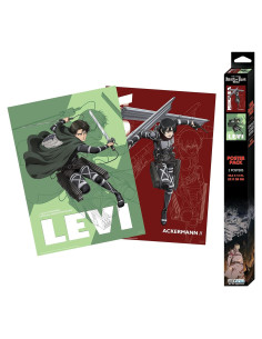 Conjunto de Pósteres Attack on Titan ABYstyle Mikasa Levi 38x52 cm