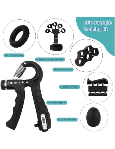 Fortalecedor de Agarre de Mano WWJ Ajustable 10-130Lbs Negro