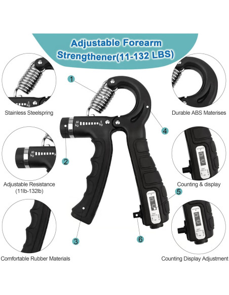 Fortalecedor de Agarre de Mano WWJ Ajustable 10-130Lbs Negro Fortalecedor de Agarre de Mano WWJ Ajustable 10-130Lbs Negro