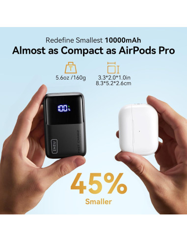 Cargador Portátil INIU 10000mAh 45W Carga Rápida USB-C Negro