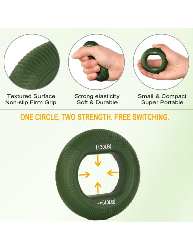 Entrenador de Fuerza de Agarre SIMPLECOOL 30-80 Lbs 3 Piezas