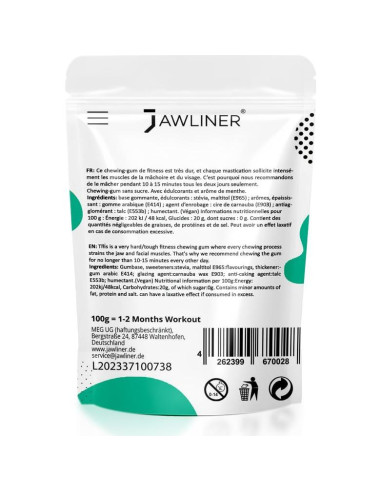 Chicle de Menta Sin Azúcar Jawliner - Entrenador de Mandíbula 6 Meses