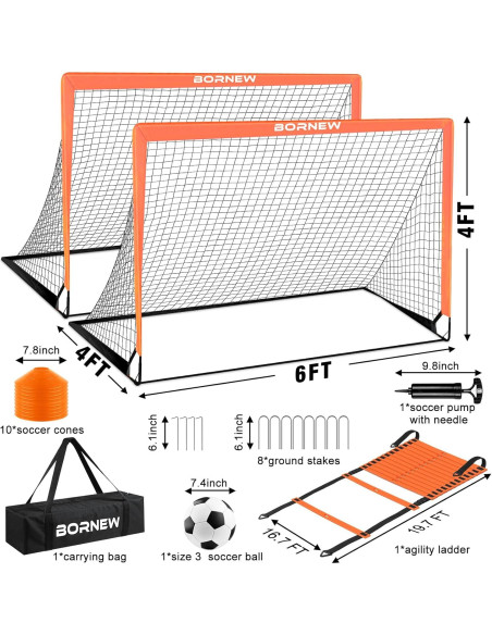 Set de Fútbol Infantil BORNEW - 2 Porterías 1.83x1.22m + Escalera Set de Fútbol Infantil BORNEW - 2 Porterías 1.83x1.22m + Escalera