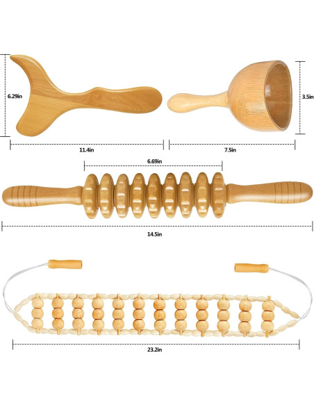Kit de Masaje de Madera AICNLY 4 Piezas Drenaje Linfático Kit de Masaje de Madera AICNLY 4 Piezas Drenaje Linfático