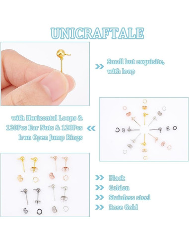 Pendientes de Stud UNICRAFTALE 120Pcs 4 Colores Hipoalergénicos