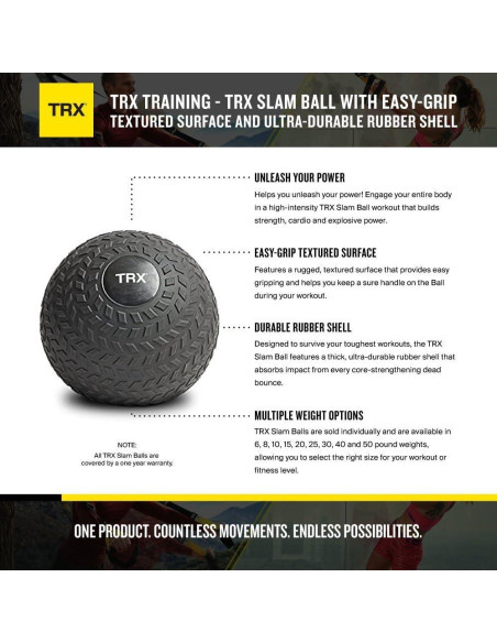 Bola Slam TRX 18.14 kg - Goma Antideslizante para Ejercicio Bola Slam TRX 18.14 kg - Goma Antideslizante para Ejercicio