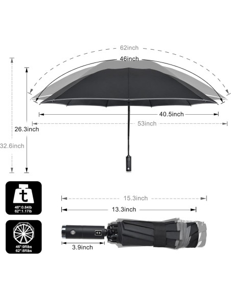 Paraguas Invertido Plegable Lejorain con LED 116.8 cm Negro