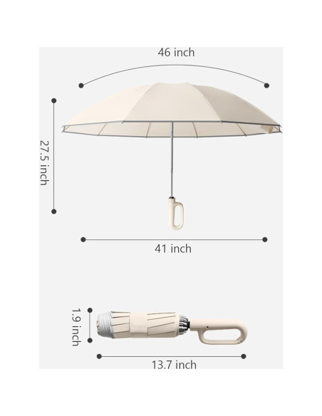 Paraguas Invertido Automático SSFUN Beige con Hebilla y Reflectante Paraguas Invertido Automático SSFUN Beige con Hebilla y Reflectante