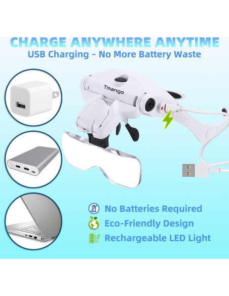 Gafas de aumento recargables TMANGO con luz LED y 5 lentes Gafas de aumento recargables TMANGO con luz LED y 5 lentes