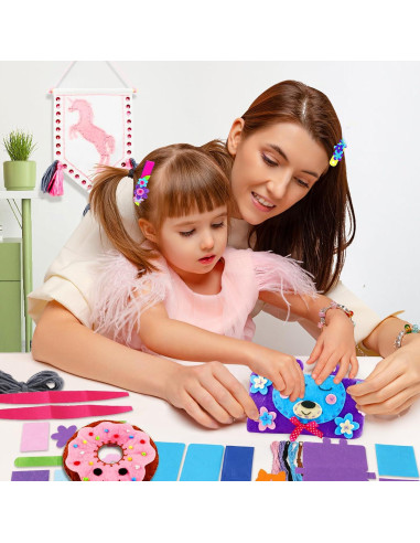 Kit de Costura HKKYO para Niños 7 Proyectos Fieltro Rosa
