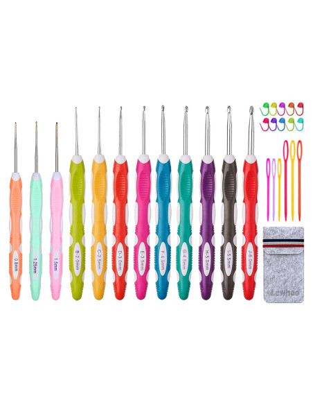 Juego de Ganchillos Ergonómicos Lewhoo 12PCS 0.8 a 6.0mm Juego de Ganchillos Ergonómicos Lewhoo 12PCS 0.8 a 6.0mm