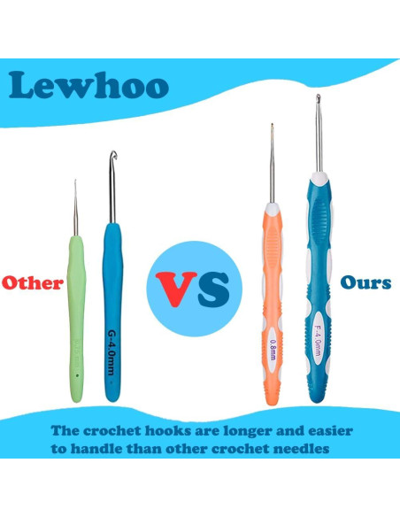 Juego de Ganchillos Ergonómicos Lewhoo 12PCS 0.8 a 6.0mm Juego de Ganchillos Ergonómicos Lewhoo 12PCS 0.8 a 6.0mm