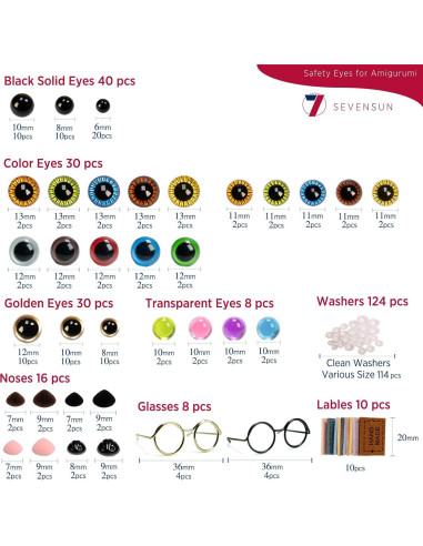 Set de Ojos de Seguridad SEVENSUN 266 Piezas para Amigurumi