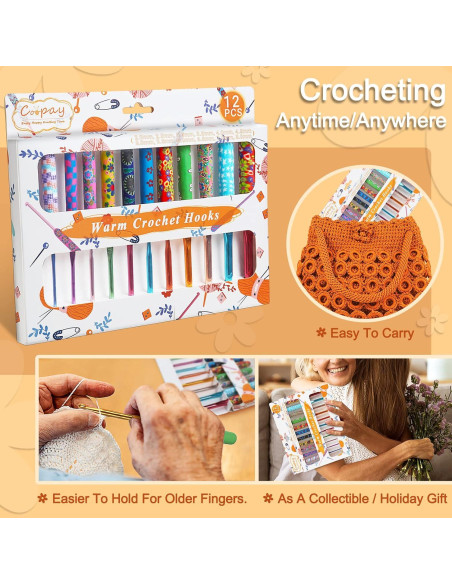 Juego de Ganchillos de Crochet Coopay 12PCS 2-8mm Ergonómicos Juego de Ganchillos de Crochet Coopay 12PCS 2-8mm Ergonómicos