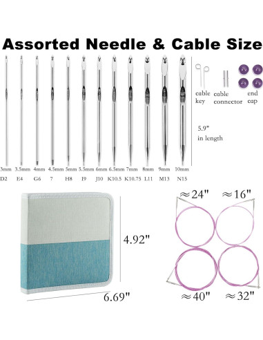 Juego de Ganchillos Tunecinos Svartur 3mm-10mm con Cables