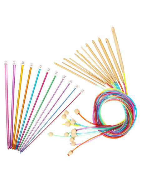 Juego de Ganchillos Tunecinos Luxiv 23 Pcs Bambú y Aluminio Juego de Ganchillos Tunecinos Luxiv 23 Pcs Bambú y Aluminio