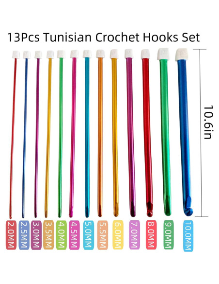 Juego de Agujas de Crochet Tunecino Cdrompy 13 Tamaños 29 PCS Juego de Agujas de Crochet Tunecino Cdrompy 13 Tamaños 29 PCS