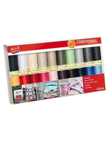 Juego de Hilos Gutermann Sew-All 100m - Paquete de 20 Colores