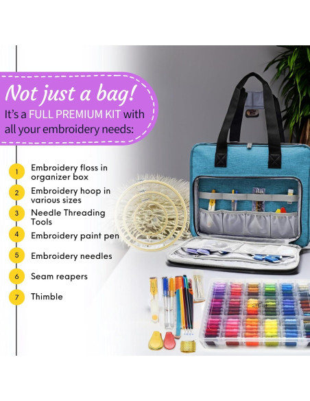 Kit de Bordado Completo ATTERET con 99 Hilos y Bolsa Turquesa Kit de Bordado Completo ATTERET con 99 Hilos y Bolsa Turquesa