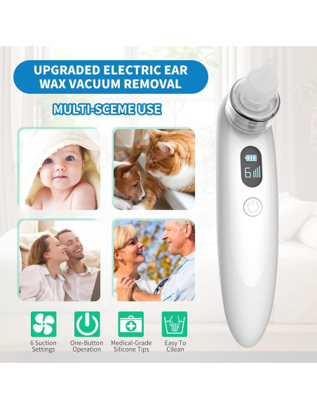 Aspirador Eléctrico de Cera de Oído Ear on-1, 6 Niveles, USB Aspirador Eléctrico de Cera de Oído Ear on-1, 6 Niveles, USB