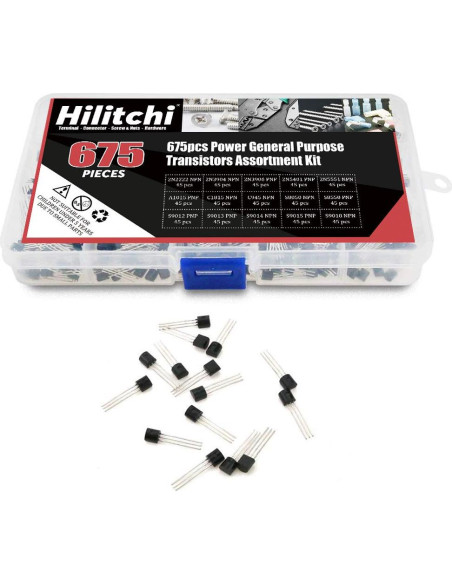 Kit de Transistores Hilitchi 675 Piezas NPN PNP 15 Modelos Kit de Transistores Hilitchi 675 Piezas NPN PNP 15 Modelos