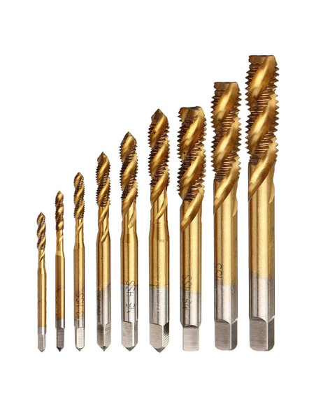 Juego de 9 Brocas de Rosca Titanio Yakamoz HSS M2 a M12 Juego de 9 Brocas de Rosca Titanio Yakamoz HSS M2 a M12
