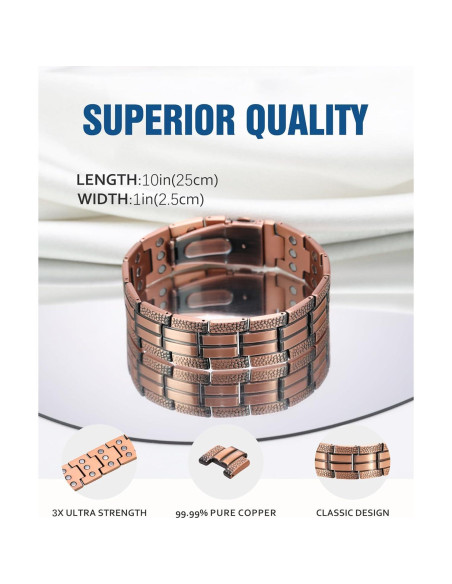 Pulsera Magnética de Cobre Jecanori 3X para Hombres - Estilo Texturizado Pulsera Magnética de Cobre Jecanori 3X para Hombres - Estilo Texturizado