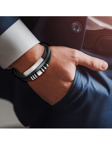 Pulsera de Cuero Trenzado para Hombres con Cierre Magnético 20.1 cm