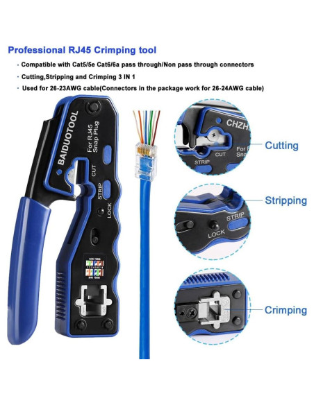 Crimpadora RJ45 BAIDUOTOOL con Pelacables y Cuchillas Crimpadora RJ45 BAIDUOTOOL con Pelacables y Cuchillas