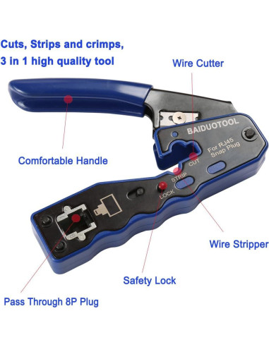Crimpadora RJ45 BAIDUOTOOL con Pelacables y Cuchillas