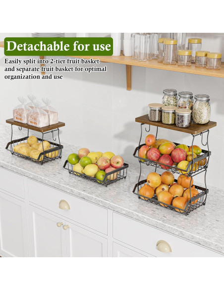 Cesta de Frutas 3 Niveles OKZEST con Tapa de Madera Cesta de Frutas 3 Niveles OKZEST con Tapa de Madera