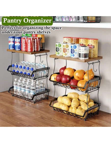 Cesta de Frutas 3 Niveles OKZEST con Tapa de Madera Cesta de Frutas 3 Niveles OKZEST con Tapa de Madera