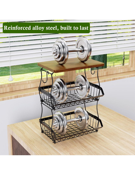 Cesta de Frutas 3 Niveles OKZEST con Tapa de Madera Cesta de Frutas 3 Niveles OKZEST con Tapa de Madera